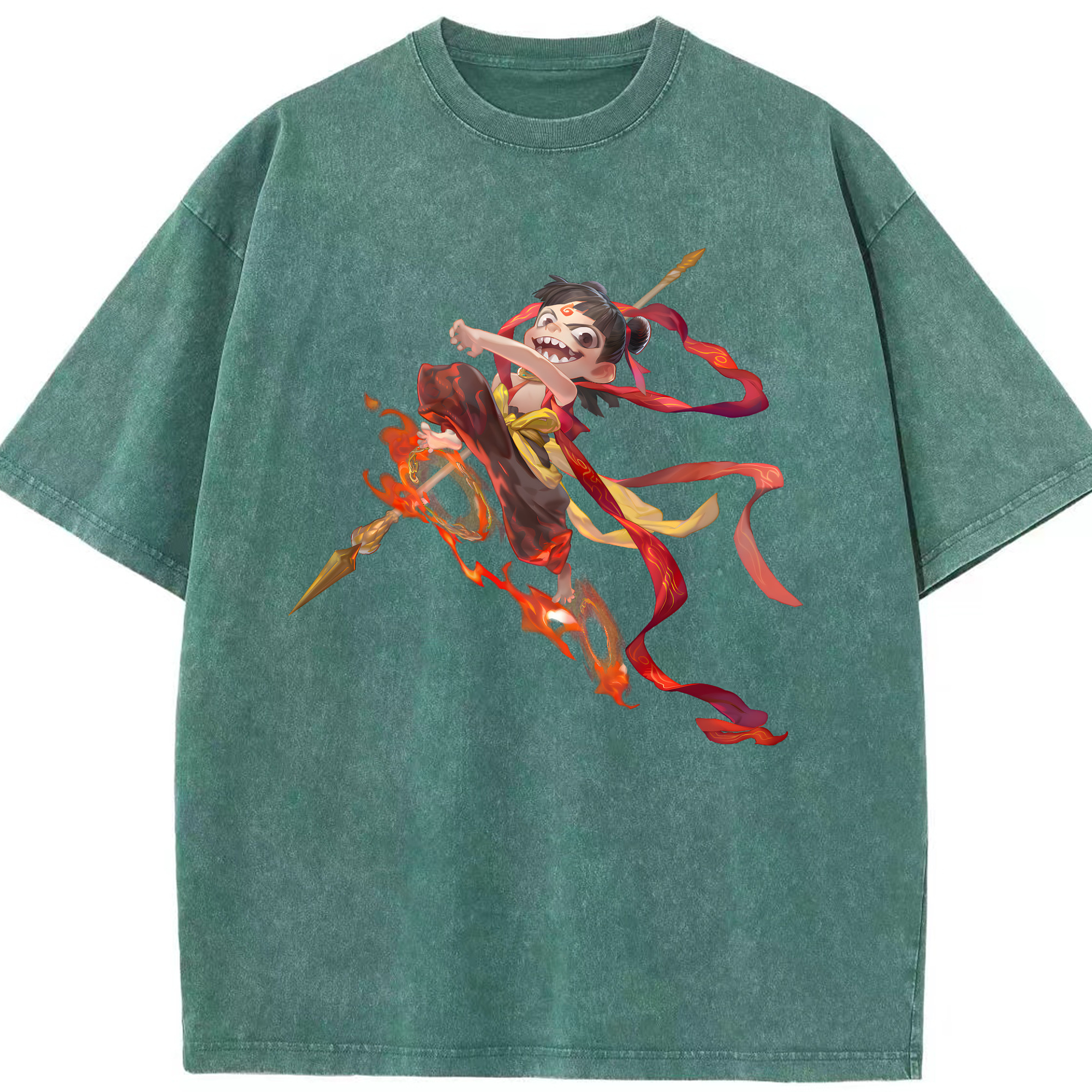 （画像用） Ne Zha 2 ナタ 魔童の大暴れ 綿100% ヴィンテージ風 半袖Tシャツ（フロントプリント）